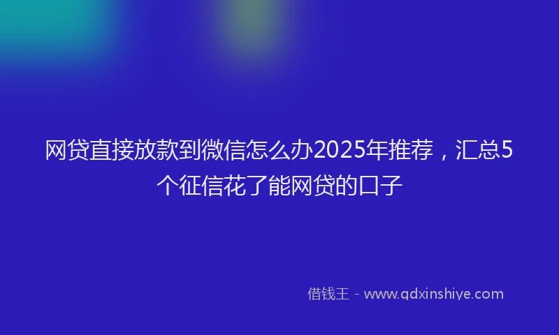 网贷直接放款到微信怎么办2025年推荐，汇总5个征信花了能网贷的口子