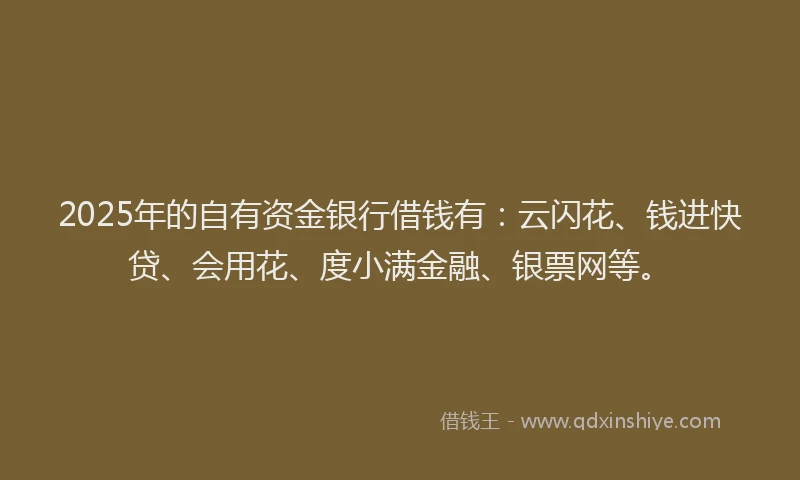 2025年的自有资金银行借钱有：云闪花、钱进快贷、会用花、度小满金融、银票网等。