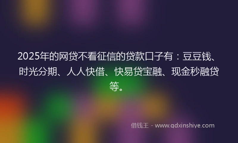2025年的网贷不看征信的贷款口子有：豆豆钱、时光分期、人人快借、快易贷宝融、现金秒融贷等。