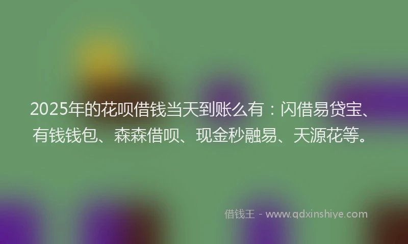 2025年的花呗借钱当天到账么有：闪借易贷宝、有钱钱包、森森借呗、现金秒融易、天源花等。