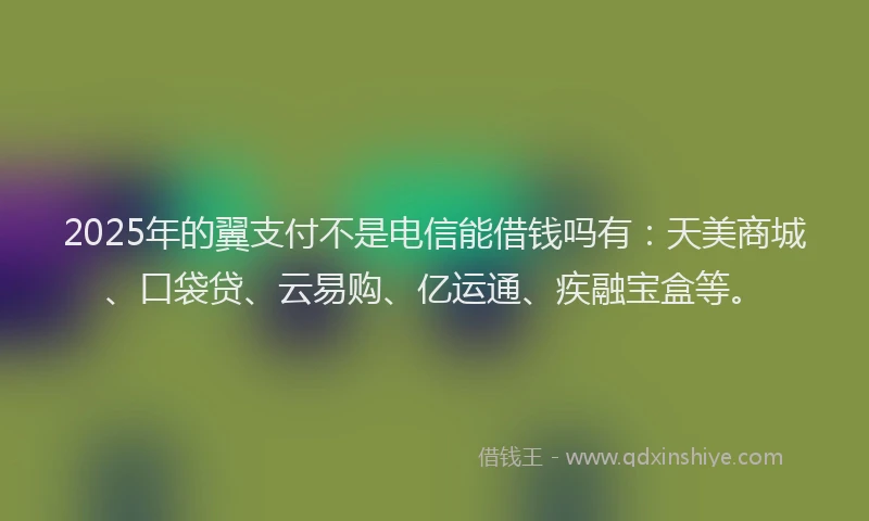 2025年的翼支付不是电信能借钱吗有：天美商城、口袋贷、云易购、亿运通、疾融宝盒等。