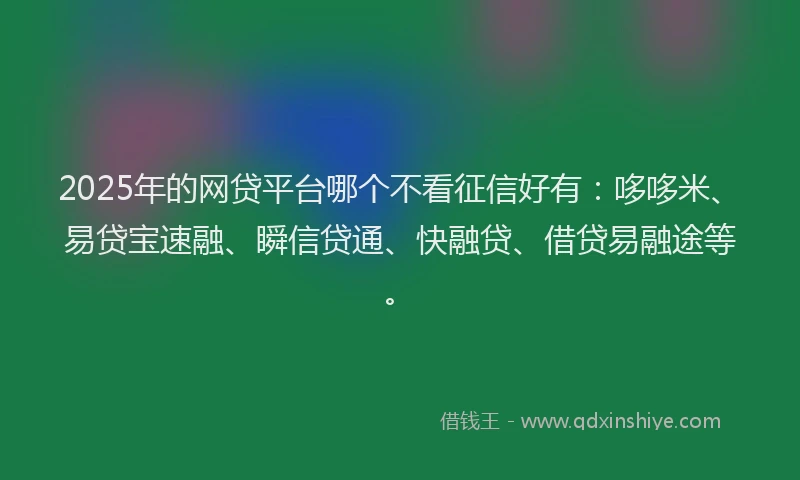 2025年的网贷平台哪个不看征信好有：哆哆米、易贷宝速融、瞬信贷通、快融贷、借贷易融途等。