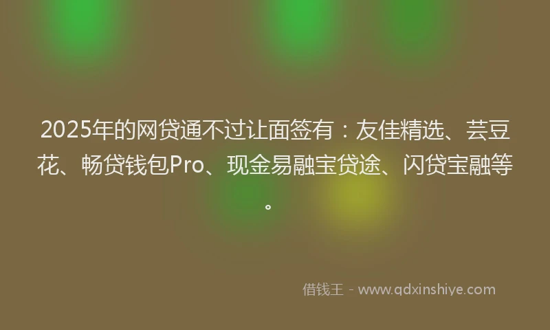 2025年的网贷通不过让面签有：友佳精选、芸豆花、畅贷钱包Pro、现金易融宝贷途、闪贷宝融等。