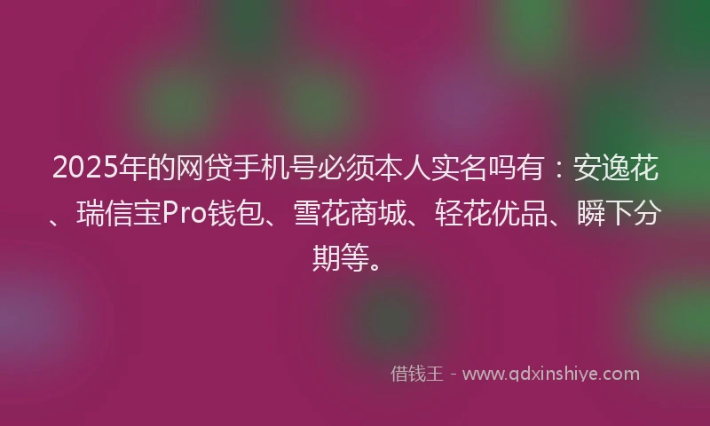 2025年的网贷手机号必须本人实名吗有：安逸花、瑞信宝Pro钱包、雪花商城、轻花优品、瞬下分期等。