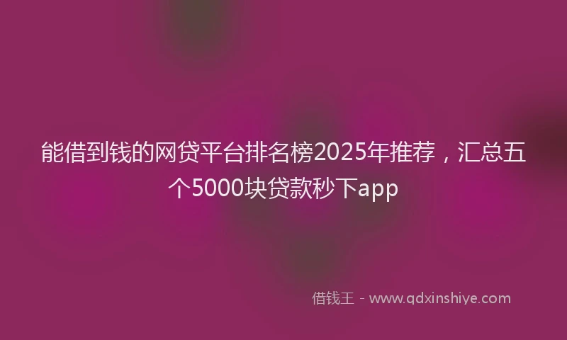 能借到钱的网贷平台排名榜2025年推荐，汇总五个5000块贷款秒下app