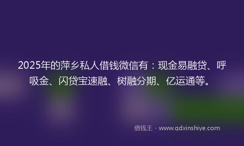 2025年的萍乡私人借钱微信有：现金易融贷、呼吸金、闪贷宝速融、树融分期、亿运通等。