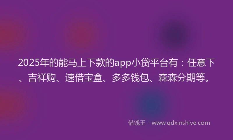 2025年的能马上下款的app小贷平台有：任意下、吉祥购、速借宝盒、多多钱包、森森分期等。