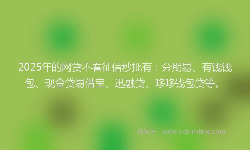 2025年的网贷不看征信秒批有：分期易、有钱钱包、现金贷易借宝、迅融贷、哆哆钱包贷等。