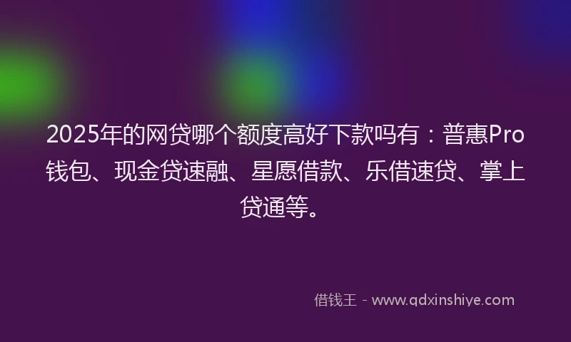 2025年的网贷哪个额度高好下款吗有：普惠Pro钱包、现金贷速融、星愿借款、乐借速贷、掌上贷通等。