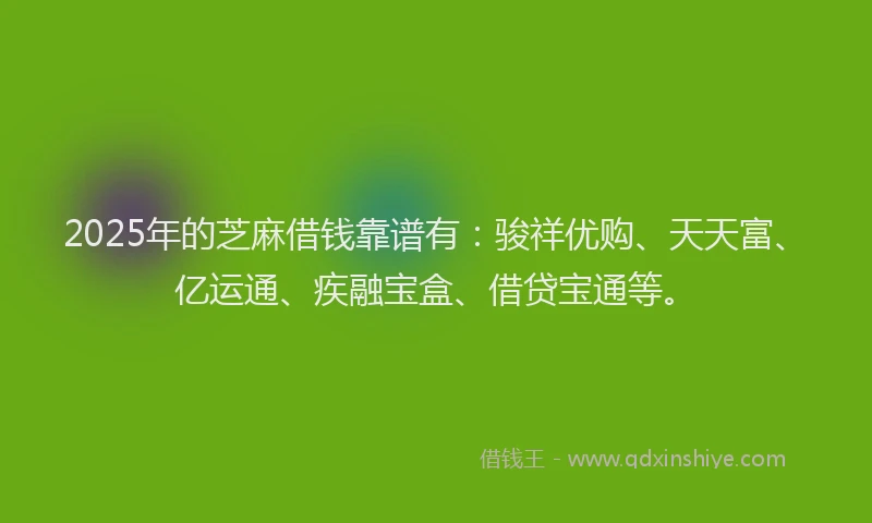2025年的芝麻借钱靠谱有：骏祥优购、天天富、亿运通、疾融宝盒、借贷宝通等。