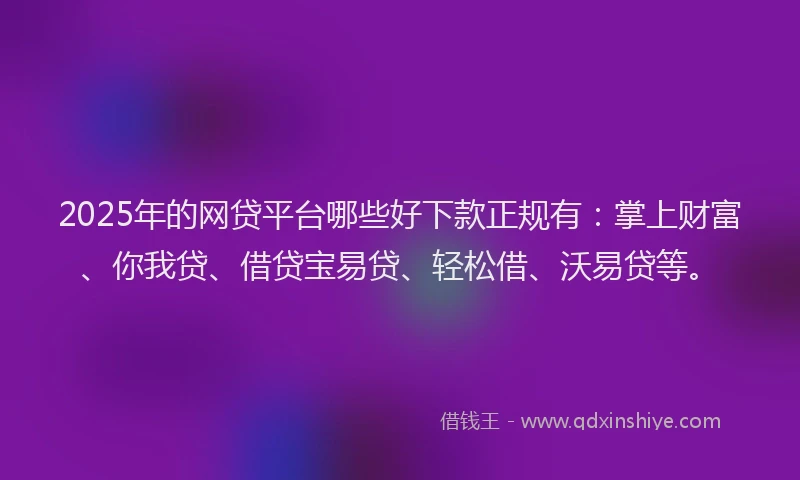 2025年的网贷平台哪些好下款正规有：掌上财富、你我贷、借贷宝易贷、轻松借、沃易贷等。