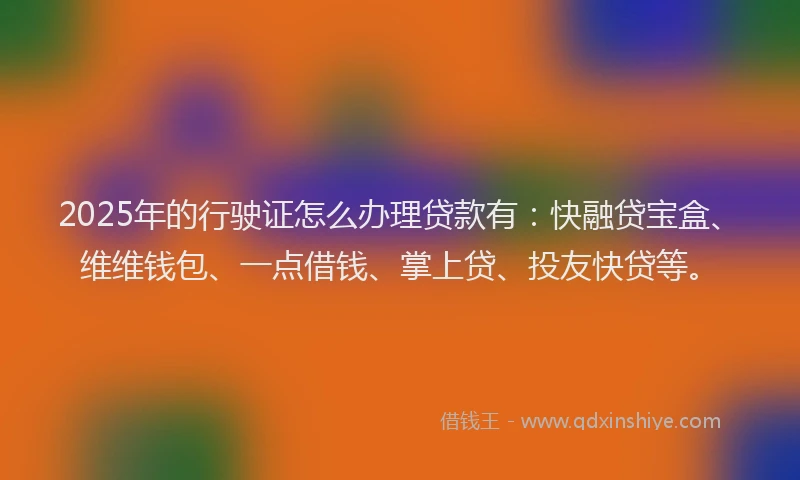 2025年的行驶证怎么办理贷款有：快融贷宝盒、维维钱包、一点借钱、掌上贷、投友快贷等。