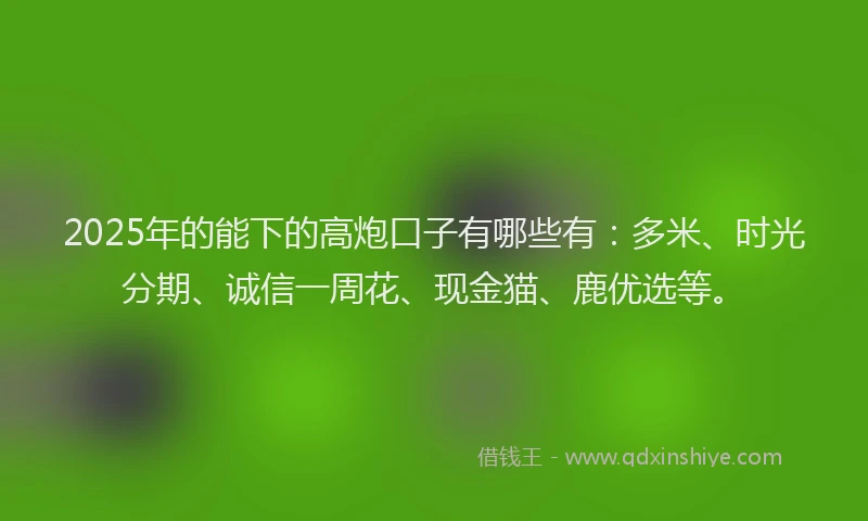 2025年的能下的高炮口子有哪些有：多米、时光分期、诚信一周花、现金猫、鹿优选等。