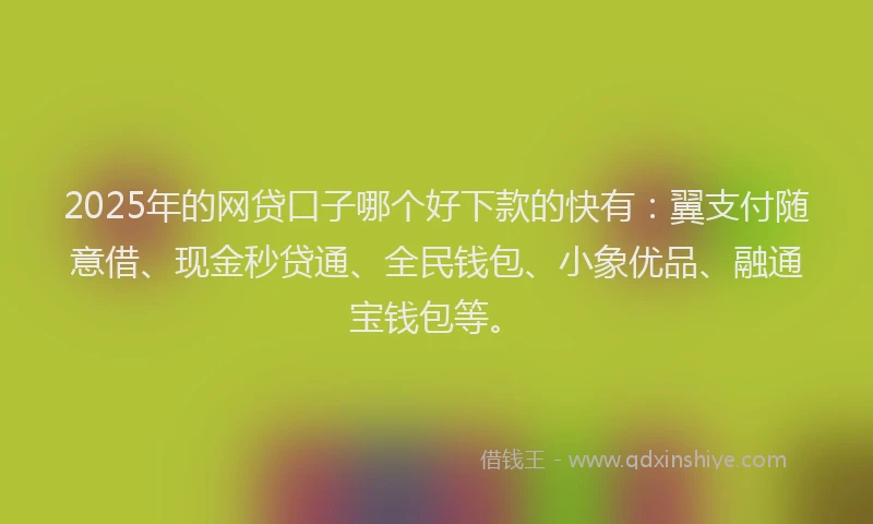 2025年的网贷口子哪个好下款的快有：翼支付随意借、现金秒贷通、全民钱包、小象优品、融通宝钱包等。