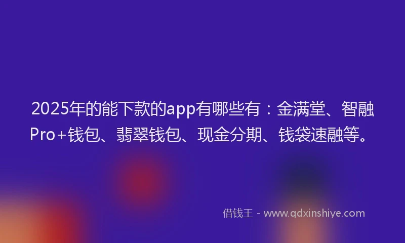 2025年的能下款的app有哪些有：金满堂、智融Pro+钱包、翡翠钱包、现金分期、钱袋速融等。