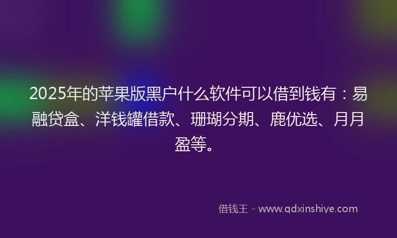 2025年的苹果版黑户什么软件可以借到钱有：易融贷盒、洋钱罐借款、珊瑚分期、鹿优选、月月盈等。