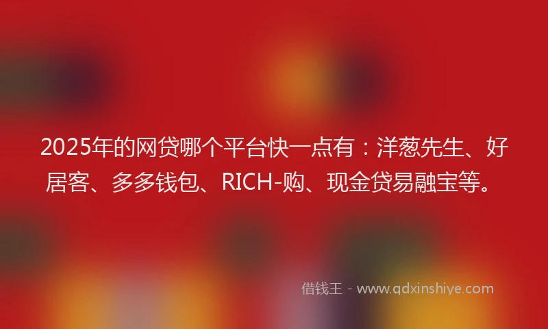 2025年的网贷哪个平台快一点有：洋葱先生、好居客、多多钱包、RICH-购、现金贷易融宝等。