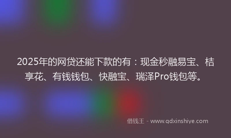 2025年的网贷还能下款的有：现金秒融易宝、桔享花、有钱钱包、快融宝、瑞泽Pro钱包等。