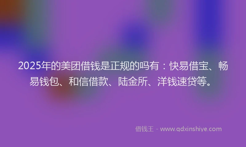 2025年的美团借钱是正规的吗有：快易借宝、畅易钱包、和信借款、陆金所、洋钱速贷等。