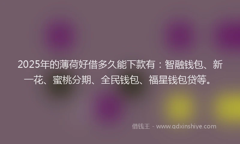 2025年的薄荷好借多久能下款有：智融钱包、新一花、蜜桃分期、全民钱包、福星钱包贷等。