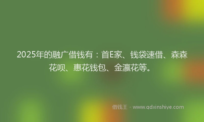 2025年的融广借钱有：首E家、钱袋速借、森森花呗、惠花钱包、金瀛花等。