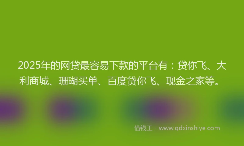 2025年的网贷最容易下款的平台有：贷你飞、大利商城、珊瑚买单、百度贷你飞、现金之家等。
