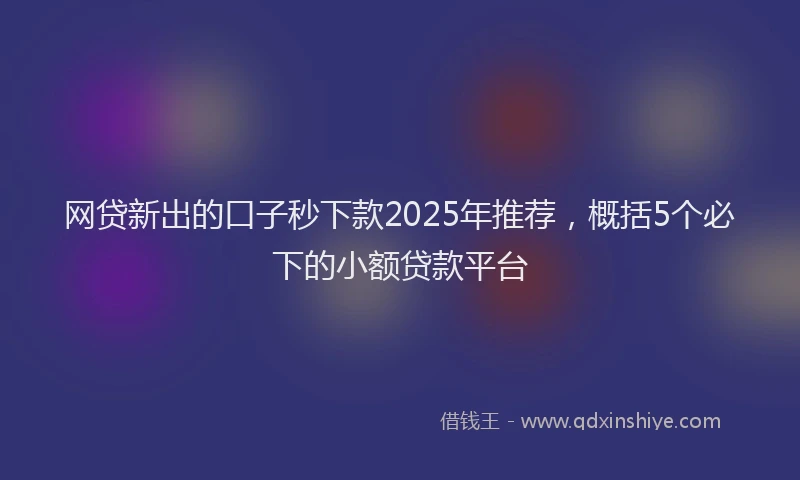 网贷新出的口子秒下款2025年推荐，概括5个必下的小额贷款平台