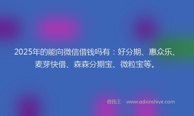 2025年的能向微信借钱吗有：好分期、惠众乐、麦芽快借、森森分期宝、微粒宝等。