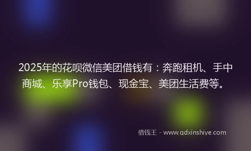 2025年的花呗微信美团借钱有：奔跑租机、手中商城、乐享Pro钱包、现金宝、美团生活费等。
