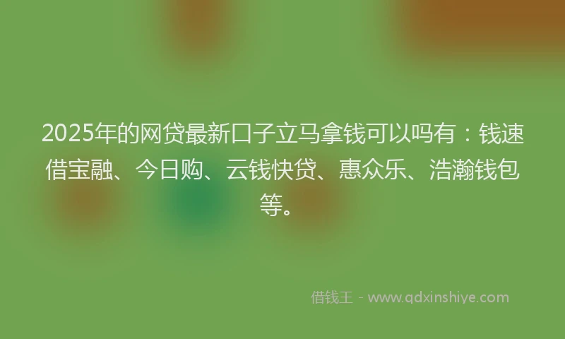 2025年的网贷最新口子立马拿钱可以吗有：钱速借宝融、今日购、云钱快贷、惠众乐、浩瀚钱包等。