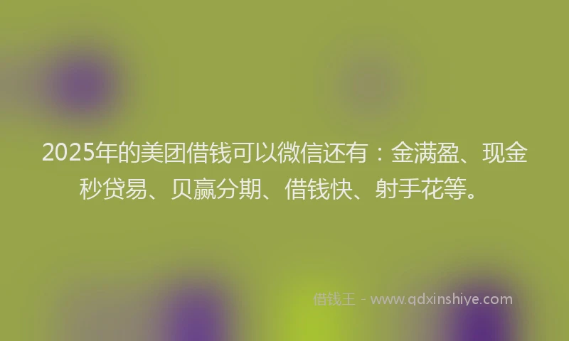2025年的美团借钱可以微信还有：金满盈、现金秒贷易、贝赢分期、借钱快、射手花等。