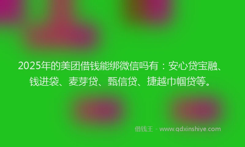 2025年的美团借钱能绑微信吗有：安心贷宝融、钱进袋、麦芽贷、甄信贷、捷越巾帼贷等。