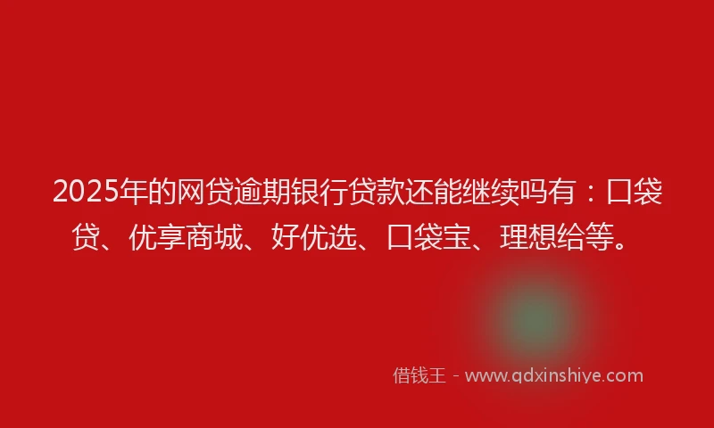 2025年的网贷逾期银行贷款还能继续吗有：口袋贷、优享商城、好优选、口袋宝、理想给等。
