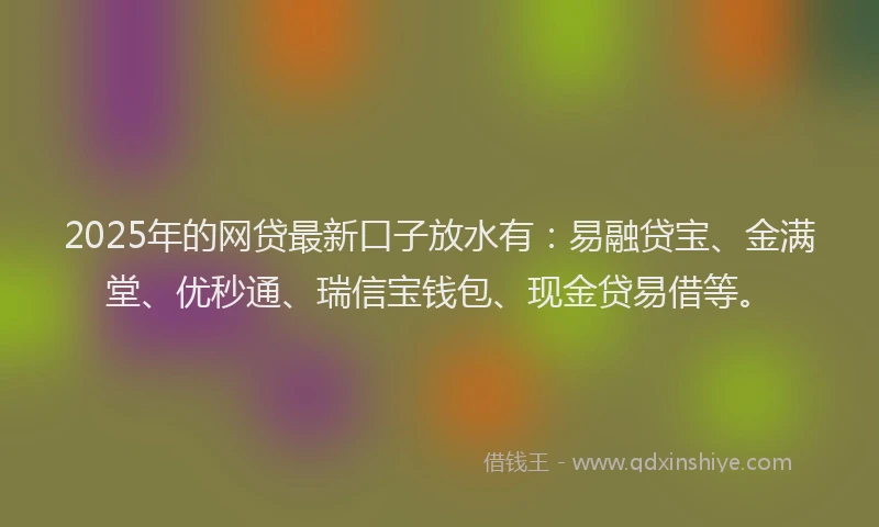 2025年的网贷最新口子放水有：易融贷宝、金满堂、优秒通、瑞信宝钱包、现金贷易借等。