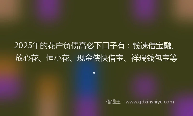 2025年的花户负债高必下口子有：钱速借宝融、放心花、恒小花、现金侠快借宝、祥瑞钱包宝等。