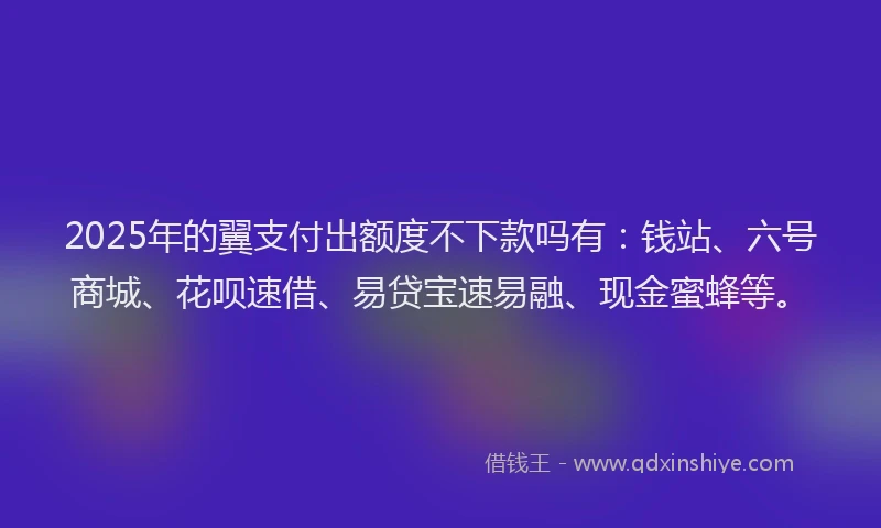 2025年的翼支付出额度不下款吗有：钱站、六号商城、花呗速借、易贷宝速易融、现金蜜蜂等。