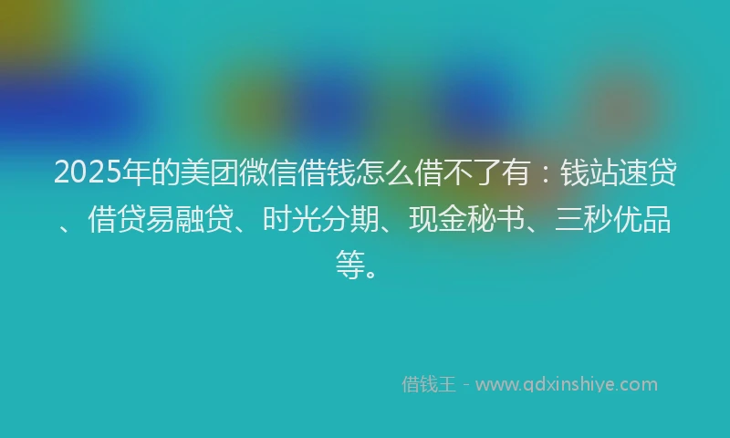 2025年的美团微信借钱怎么借不了有：钱站速贷、借贷易融贷、时光分期、现金秘书、三秒优品等。