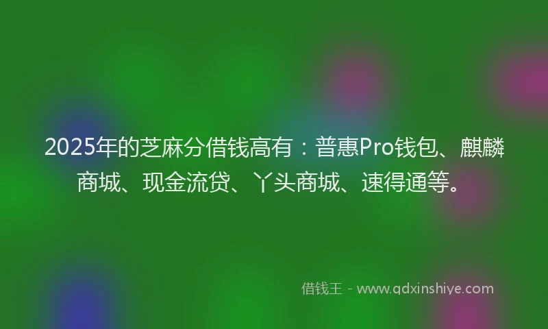 2025年的芝麻分借钱高有：普惠Pro钱包、麒麟商城、现金流贷、丫头商城、速得通等。