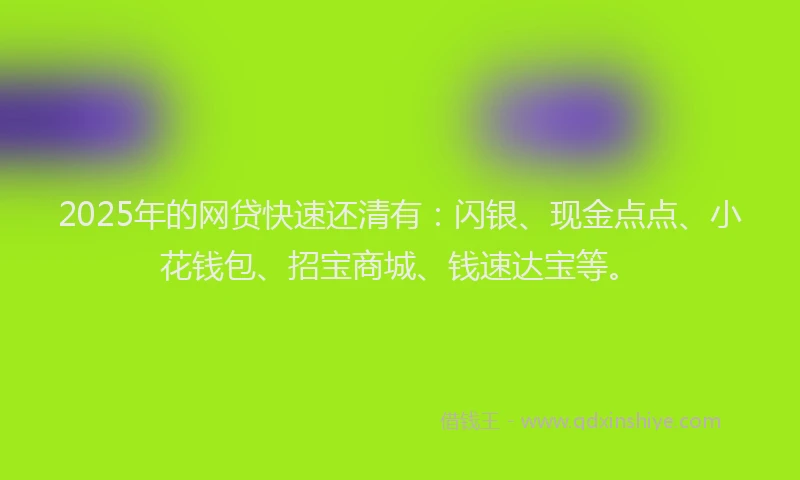 2025年的网贷快速还清有：闪银、现金点点、小花钱包、招宝商城、钱速达宝等。
