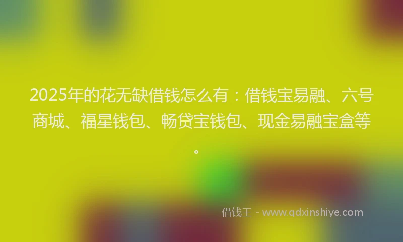 2025年的花无缺借钱怎么有：借钱宝易融、六号商城、福星钱包、畅贷宝钱包、现金易融宝盒等。