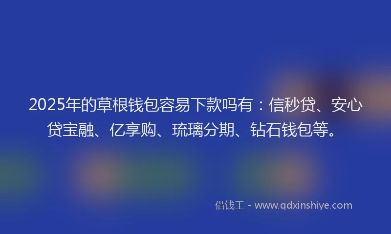 2025年的草根钱包容易下款吗有：信秒贷、安心贷宝融、亿享购、琉璃分期、钻石钱包等。