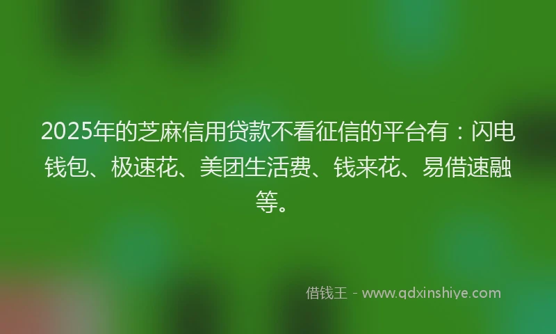 2025年的芝麻信用贷款不看征信的平台有：闪电钱包、极速花、美团生活费、钱来花、易借速融等。