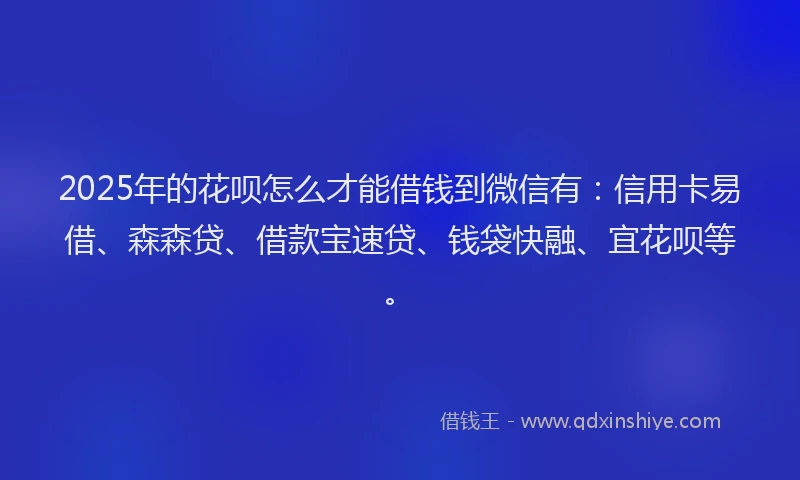 2025年的花呗怎么才能借钱到微信有：信用卡易借、森森贷、借款宝速贷、钱袋快融、宜花呗等。