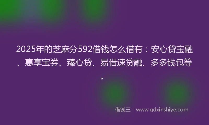 2025年的芝麻分592借钱怎么借有：安心贷宝融、惠享宝券、臻心贷、易借速贷融、多多钱包等。