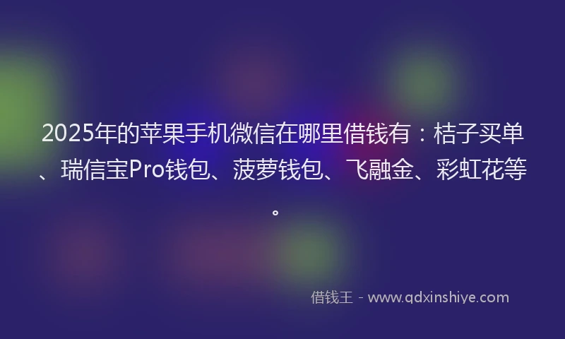 2025年的苹果手机微信在哪里借钱有：桔子买单、瑞信宝Pro钱包、菠萝钱包、飞融金、彩虹花等。