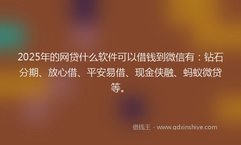 2025年的网贷什么软件可以借钱到微信有：钻石分期、放心借、平安易借、现金侠融、蚂蚁微贷等。