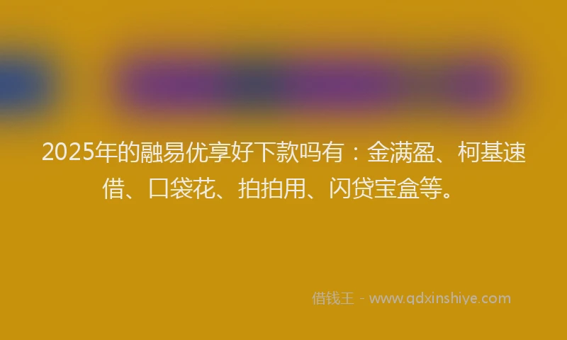 2025年的融易优享好下款吗有：金满盈、柯基速借、口袋花、拍拍用、闪贷宝盒等。