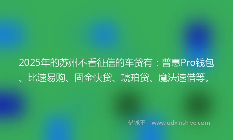 2025年的苏州不看征信的车贷有：普惠Pro钱包、比速易购、固金快贷、琥珀贷、魔法速借等。