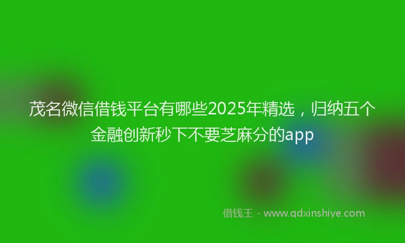 茂名微信借钱平台有哪些2025年精选，归纳五个金融创新秒下不要芝麻分的app