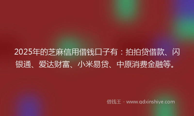 2025年的芝麻信用借钱口子有：拍拍贷借款、闪银通、爱达财富、小米易贷、中原消费金融等。